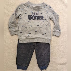 Carter's Child of Mine Best Brother Light Grey sweatshirt & Blue Pants. S 18 M